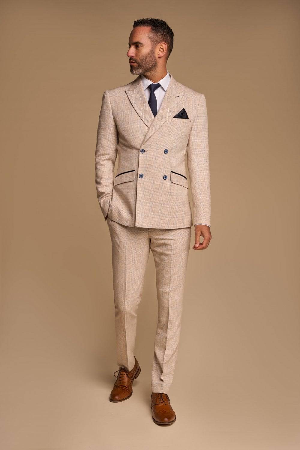 House of Cavani Abito cavani doppiopetto beige a quadri slim fit Qualità
