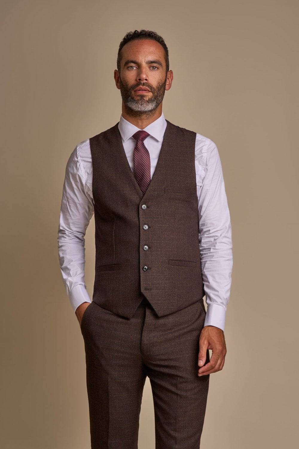 House of Cavani Abito cavani marrone a quadri in tweed con panciotto Spedizione Gratuita