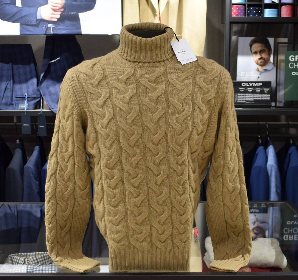 Gran Sasso Dolcevita a trecce cammello lana super geelong air wool Shopping Online