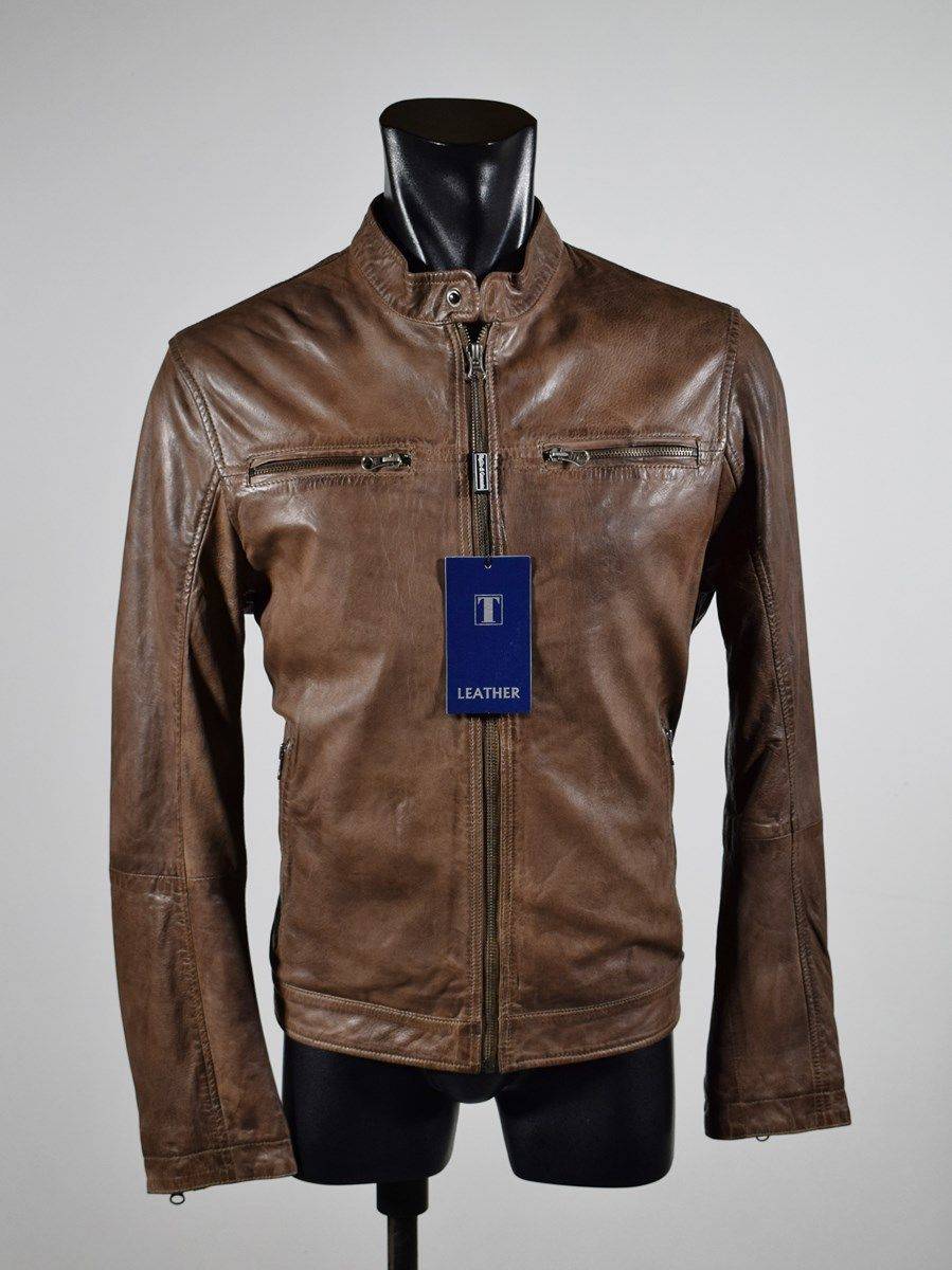 Talenti Giubbino corto marrone in pelle invecchiata talenti vestibilità slim fit Vendite stagionali