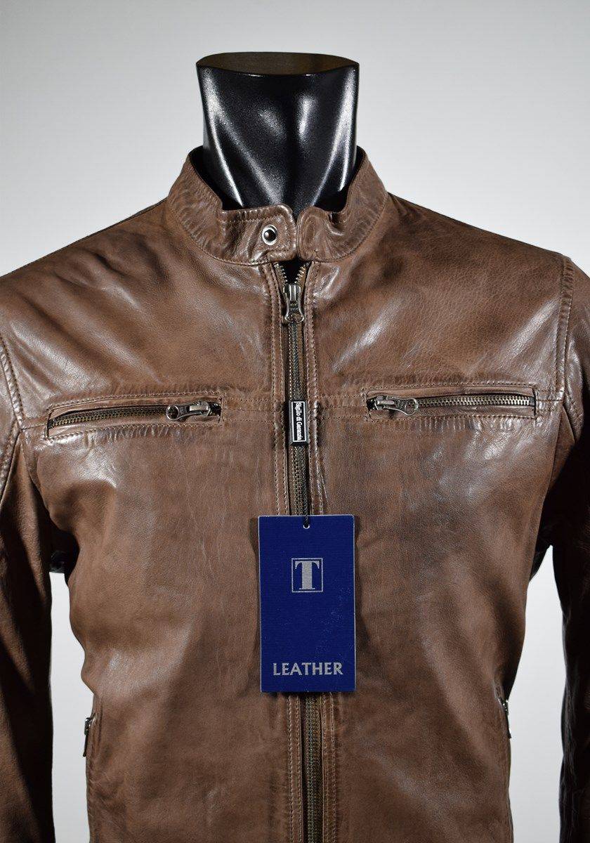 Talenti Giubbino corto marrone in pelle invecchiata talenti vestibilità slim fit Vendite stagionali