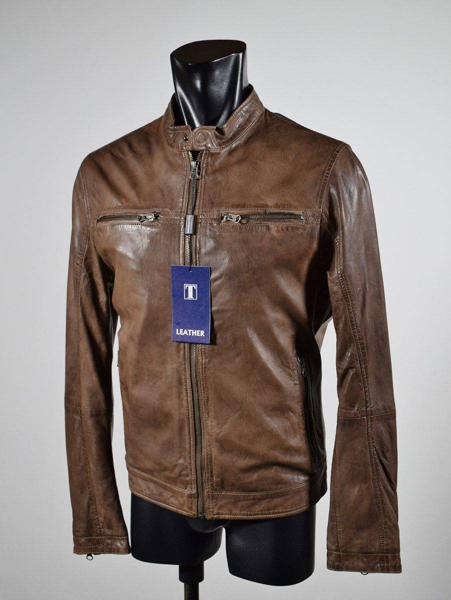 Talenti Giubbino corto marrone in pelle invecchiata talenti vestibilità slim fit Vendite stagionali