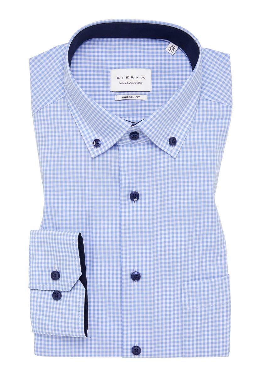 Eterna Camicia eterna a quadretti celeste modern fit Liquidazione