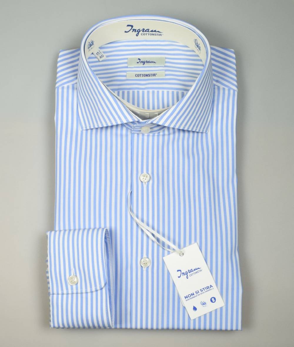 Ingram Camicia ingram no stiro a righe celeste slim fit Ultimi tre giorni