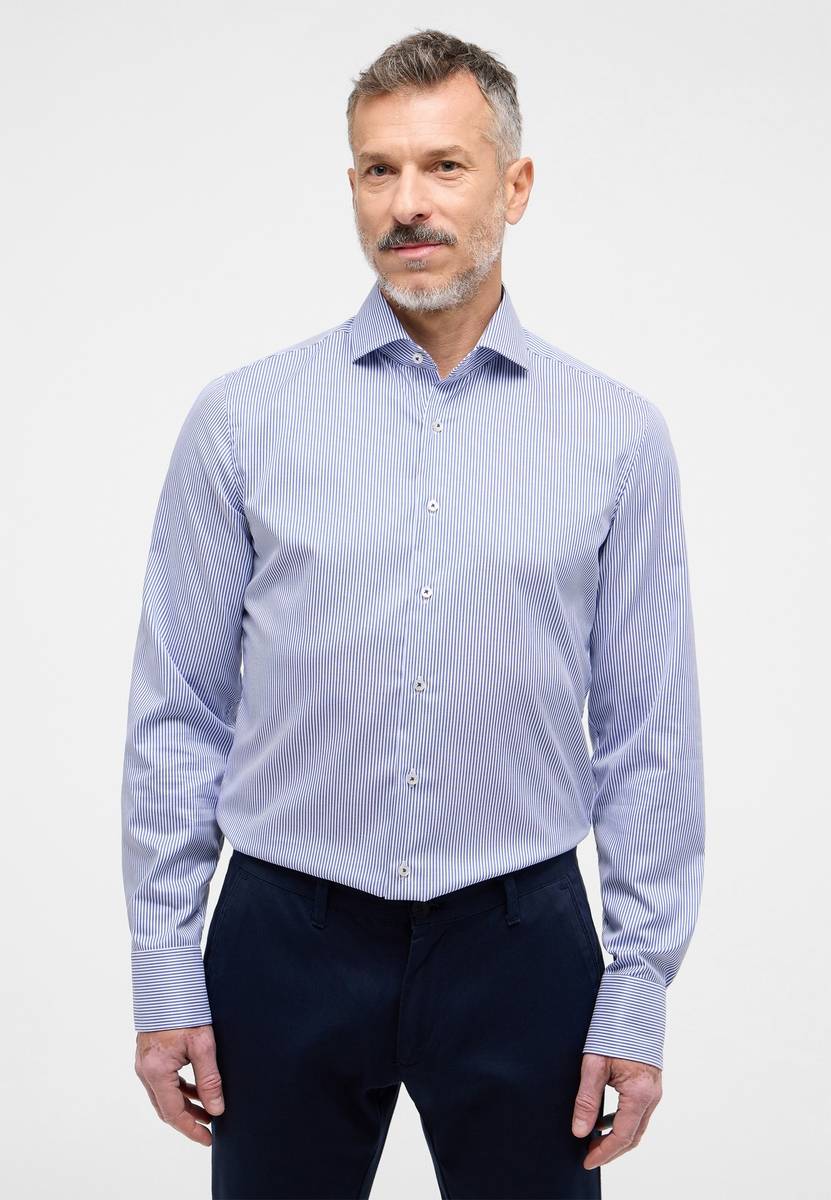 Eterna Camicia a righe azzurro eterna slim fit collo alla francese Ultimo giorno