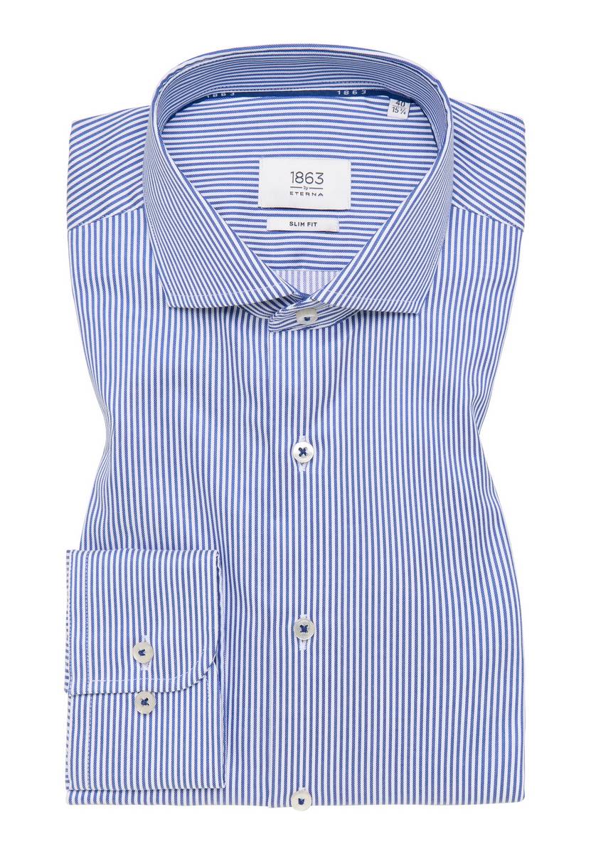 Eterna Camicia a righe azzurro eterna slim fit collo alla francese Ultimo giorno