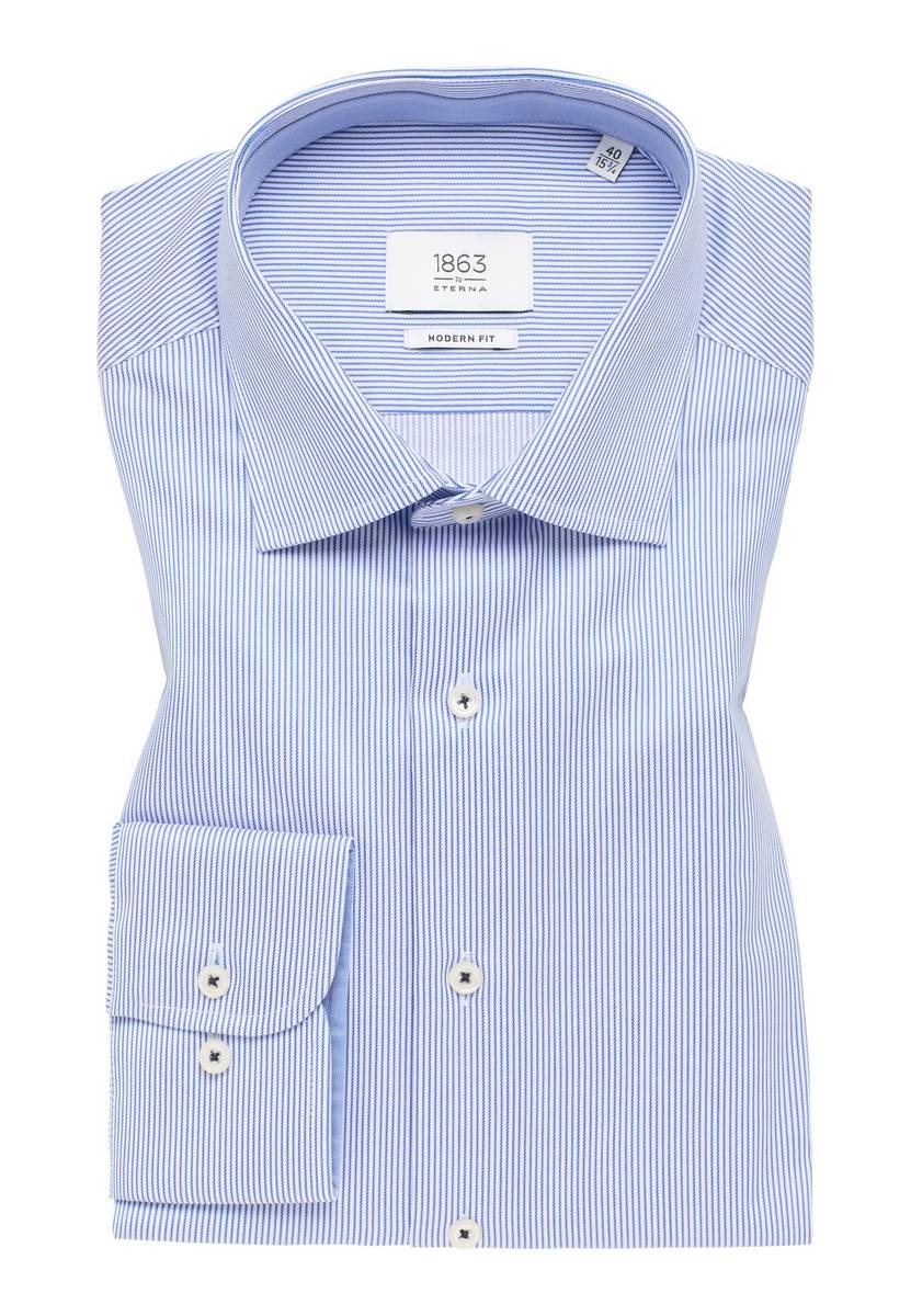 Eterna Camicia a righe azzurro eterna modern fit in cotone twill no stiro Fino al 50% di sconto