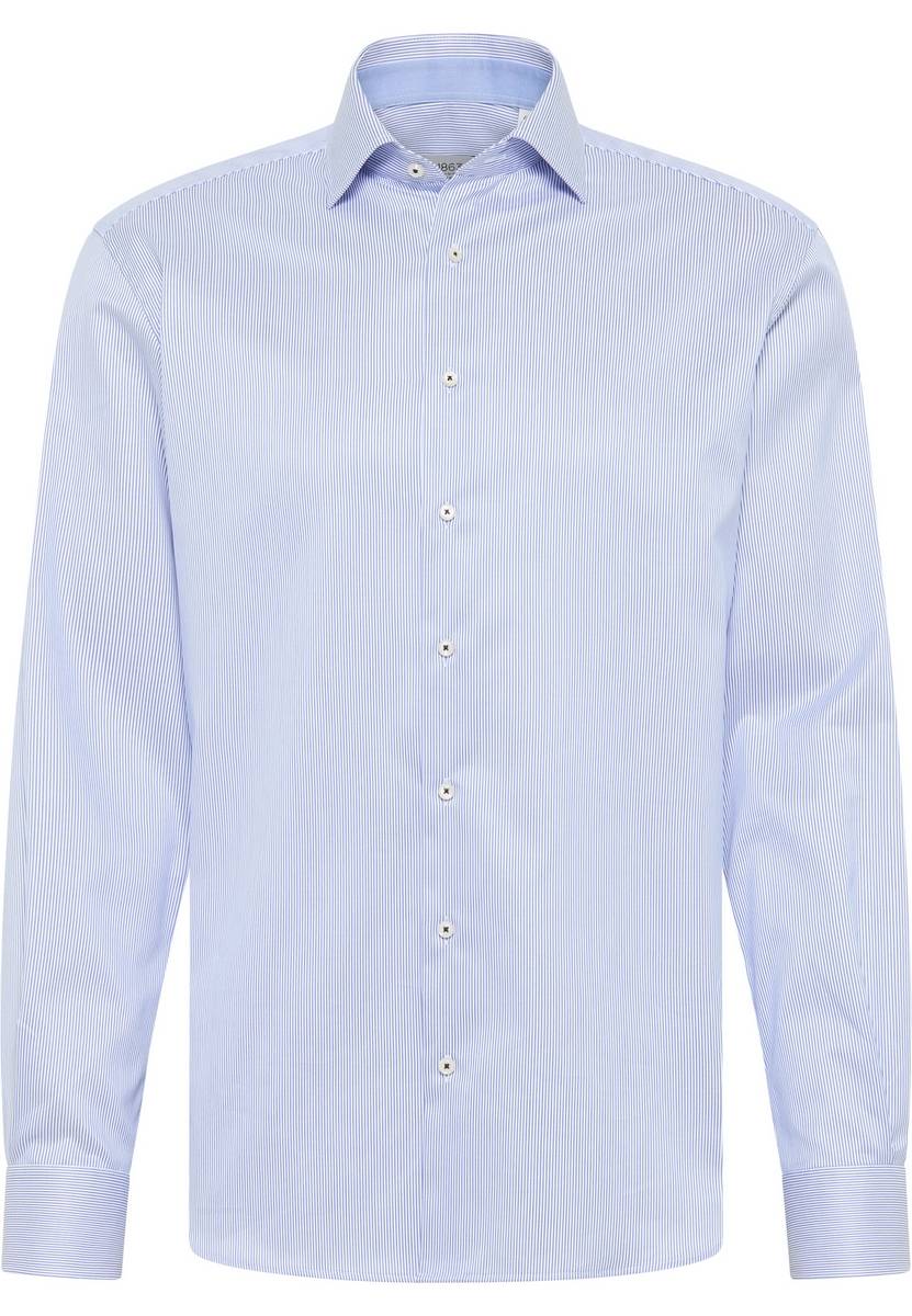 Eterna Camicia a righe azzurro eterna modern fit in cotone twill no stiro Fino al 50% di sconto