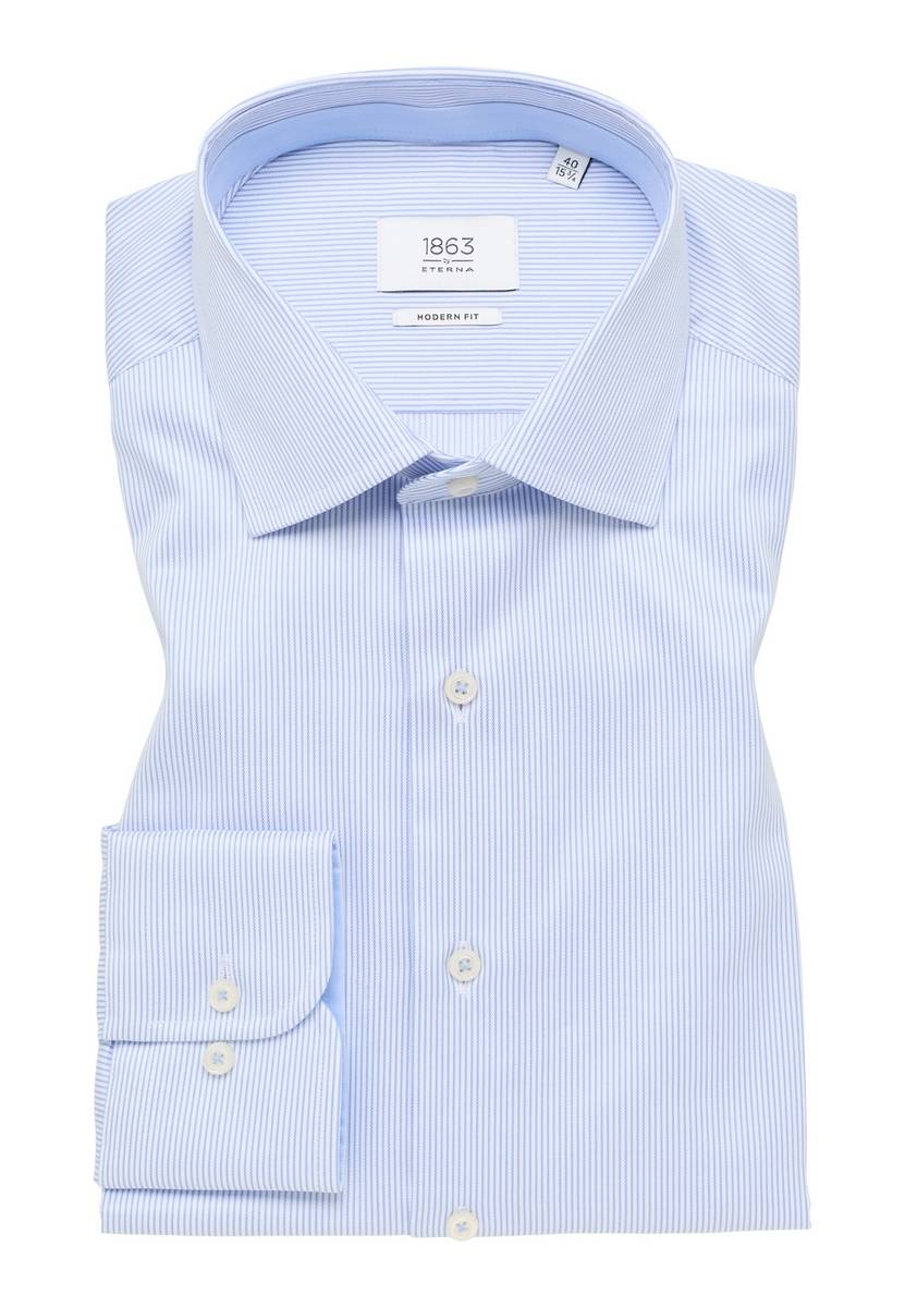 Eterna Camicia a righe celeste eterna modern fit in cotone twill no stiro Fino al 60% di sconto