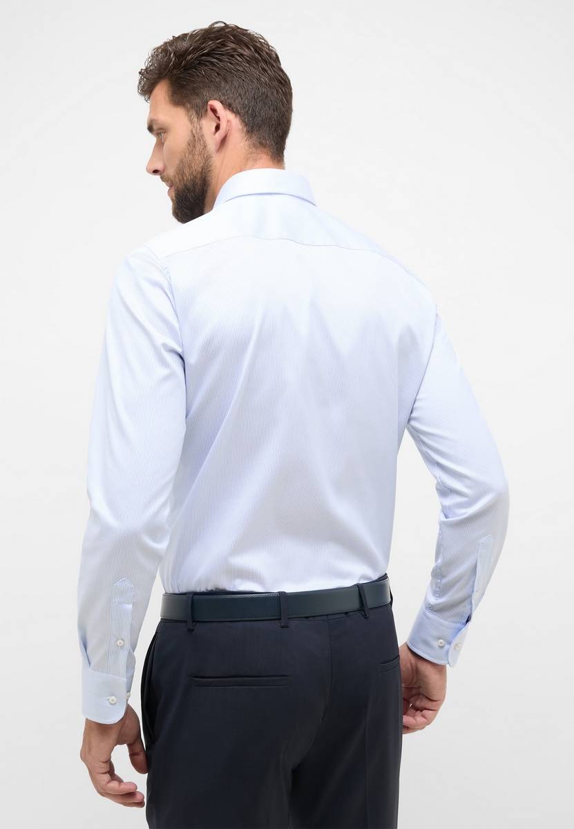 Eterna Camicia a righe celeste eterna slim fit in cotone twill no stiro Fino al 65% di sconto