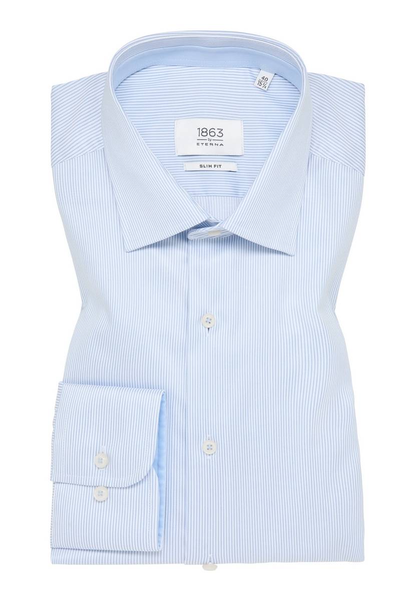 Eterna Camicia a righe celeste eterna slim fit in cotone twill no stiro Fino al 65% di sconto