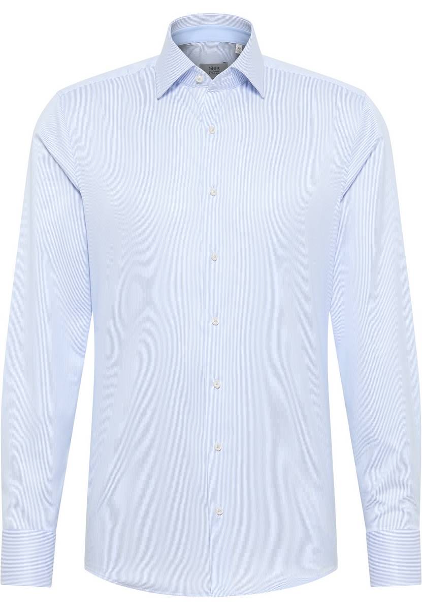 Eterna Camicia a righe celeste eterna slim fit in cotone twill no stiro Fino al 65% di sconto