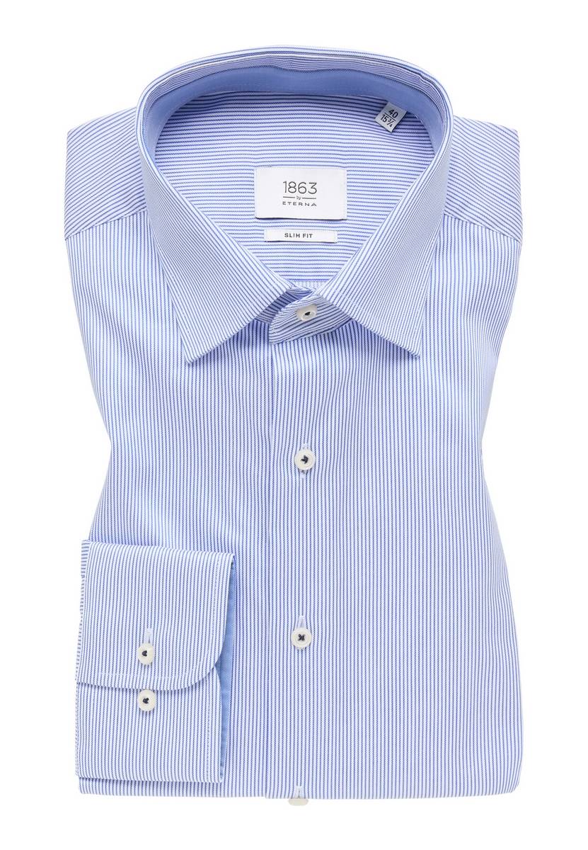 Eterna Camicia a righe azzurro eterna slim fit in cotone twill no stiro Only for today