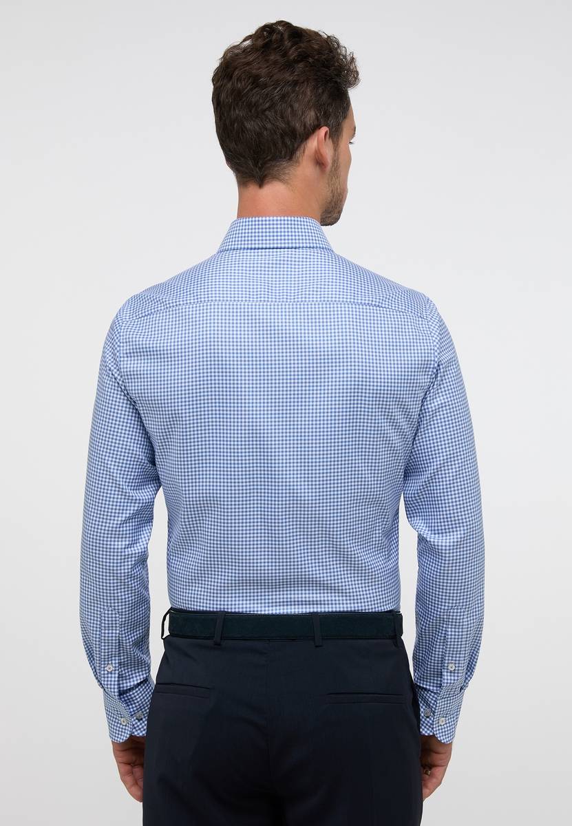 Eterna Camicia a quadretti azzurro eterna slim fit in cotone twill no stiro Offerta speciale della fabbrica