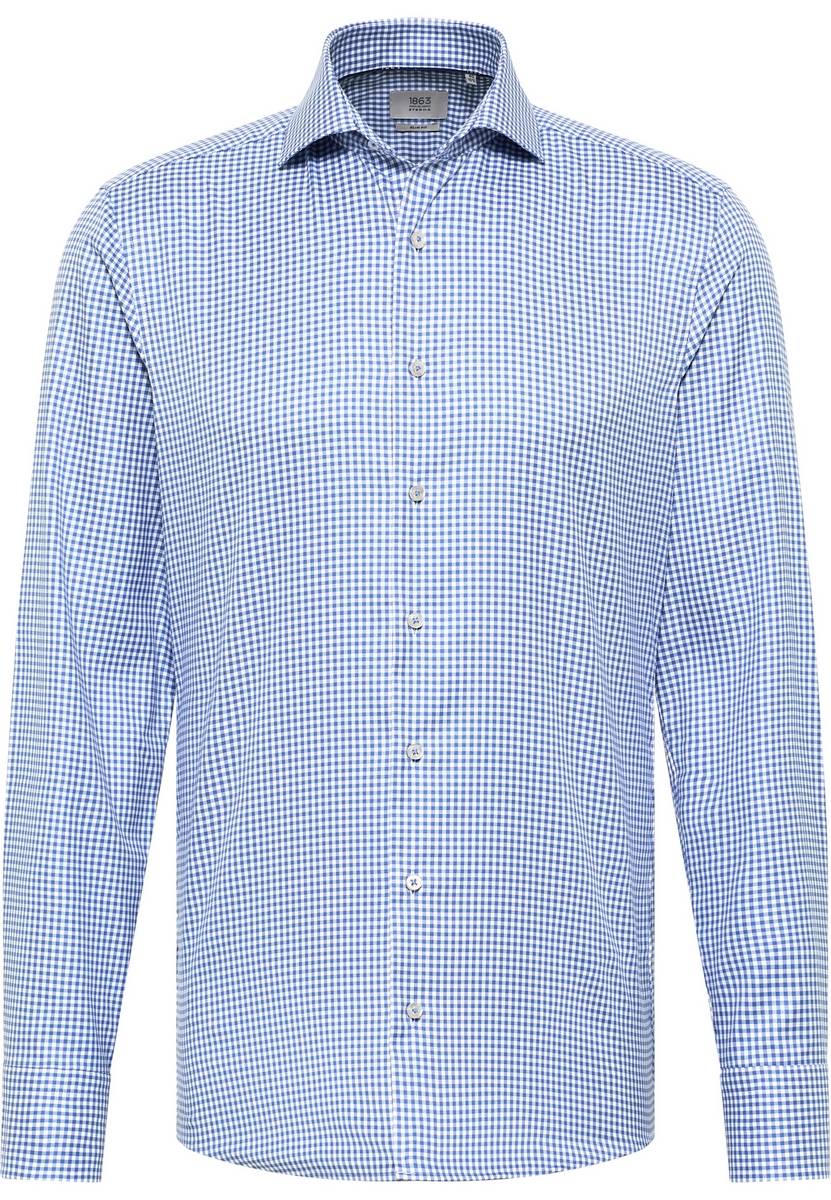 Eterna Camicia a quadretti azzurro eterna slim fit in cotone twill no stiro Offerta speciale della fabbrica