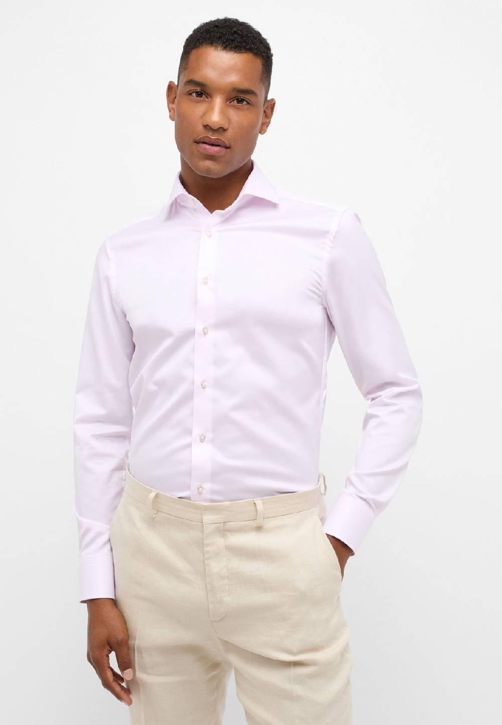 Eterna Camicia rosa eterna slim fit in cotone twill no stiro Sostegno trimestrale