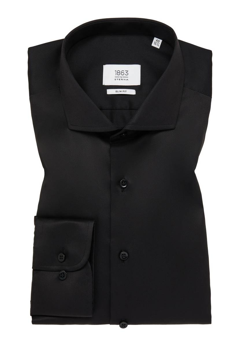 Eterna Camicia nera eterna slim fit in cotone twill no stiro Fino al 55% di sconto