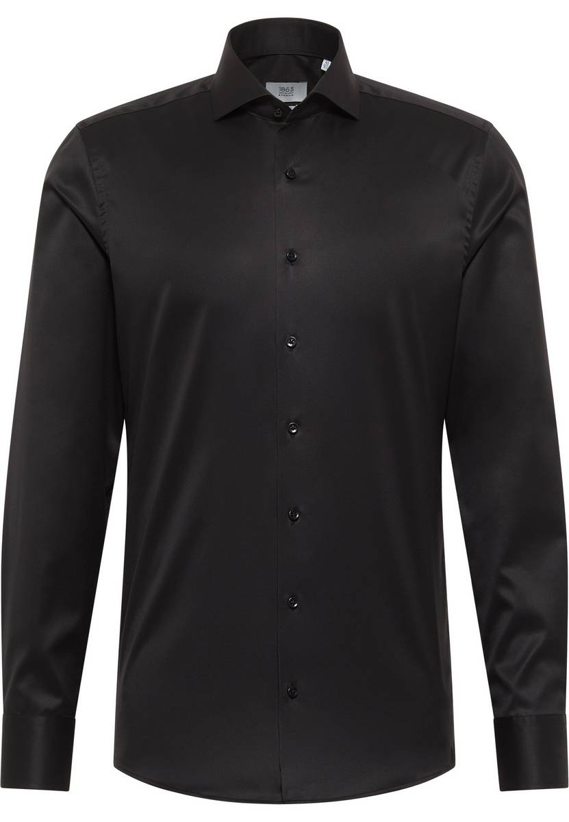 Eterna Camicia nera eterna slim fit in cotone twill no stiro Fino al 55% di sconto