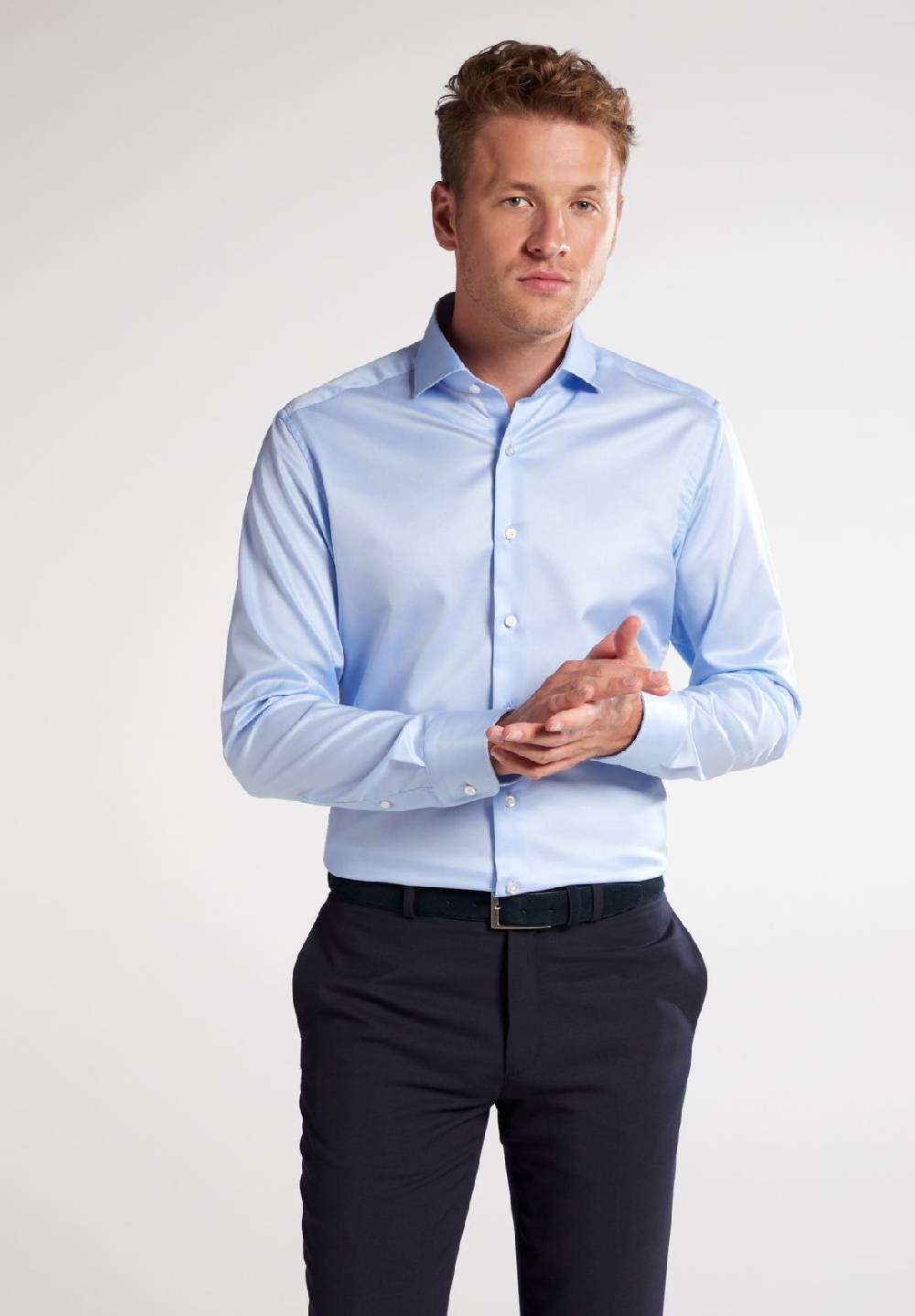 Eterna Camicia celeste eterna slim fit in cotone twill no stiro Discount Store per i nuovi prodotti
