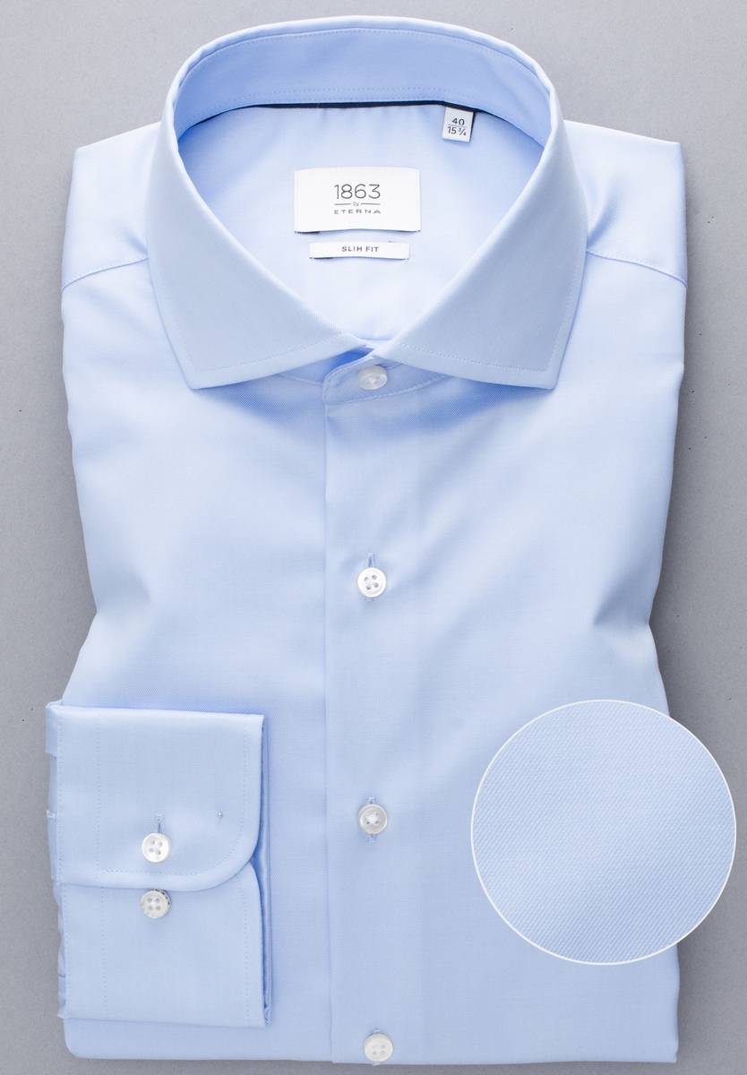 Eterna Camicia celeste eterna slim fit in cotone twill no stiro Discount Store per i nuovi prodotti