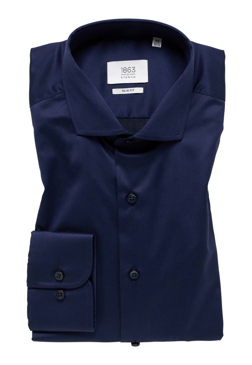 Eterna Camicia blu eterna slim fit in cotone twill no stiro Solo un giorno rimasto