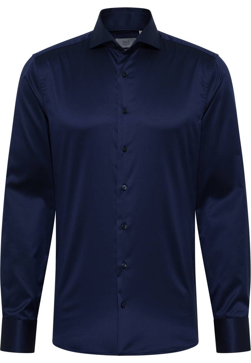 Eterna Camicia blu eterna slim fit in cotone twill no stiro Solo un giorno rimasto