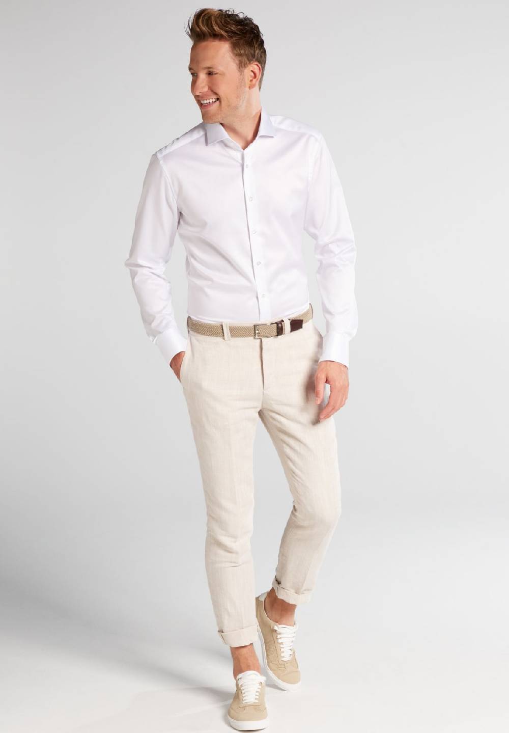 Eterna Camicia bianca eterna slim fit in cotone twill no stiro Super sconto