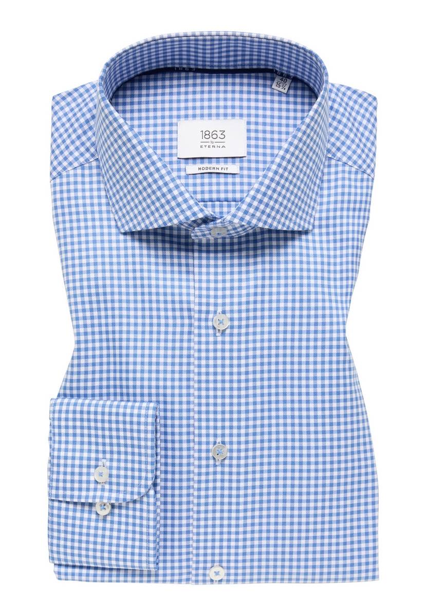 Eterna Camicia eterna a quadretti celeste modern fit in cotone twill no stiro Enormi sconti