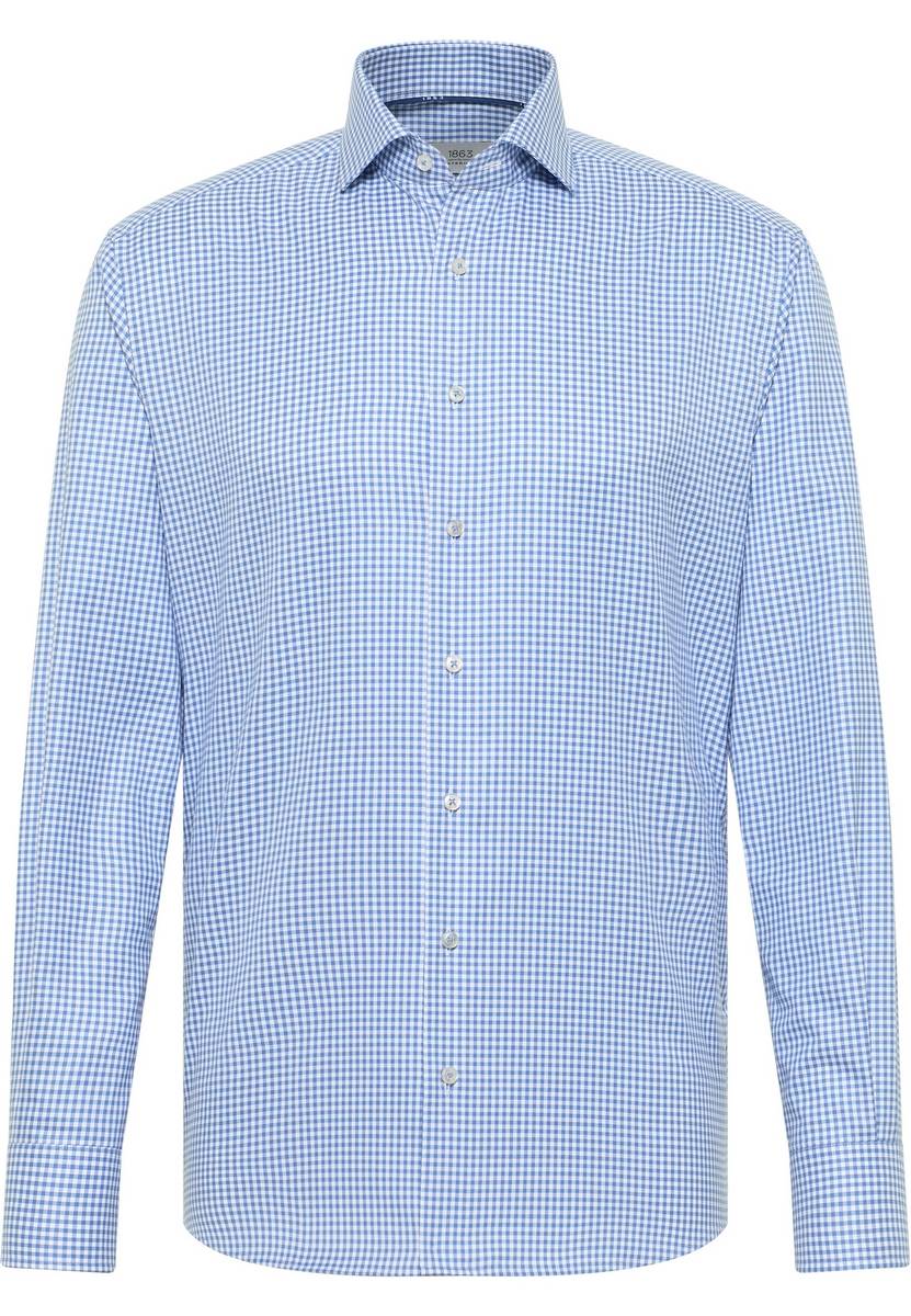 Eterna Camicia eterna a quadretti celeste modern fit in cotone twill no stiro Enormi sconti