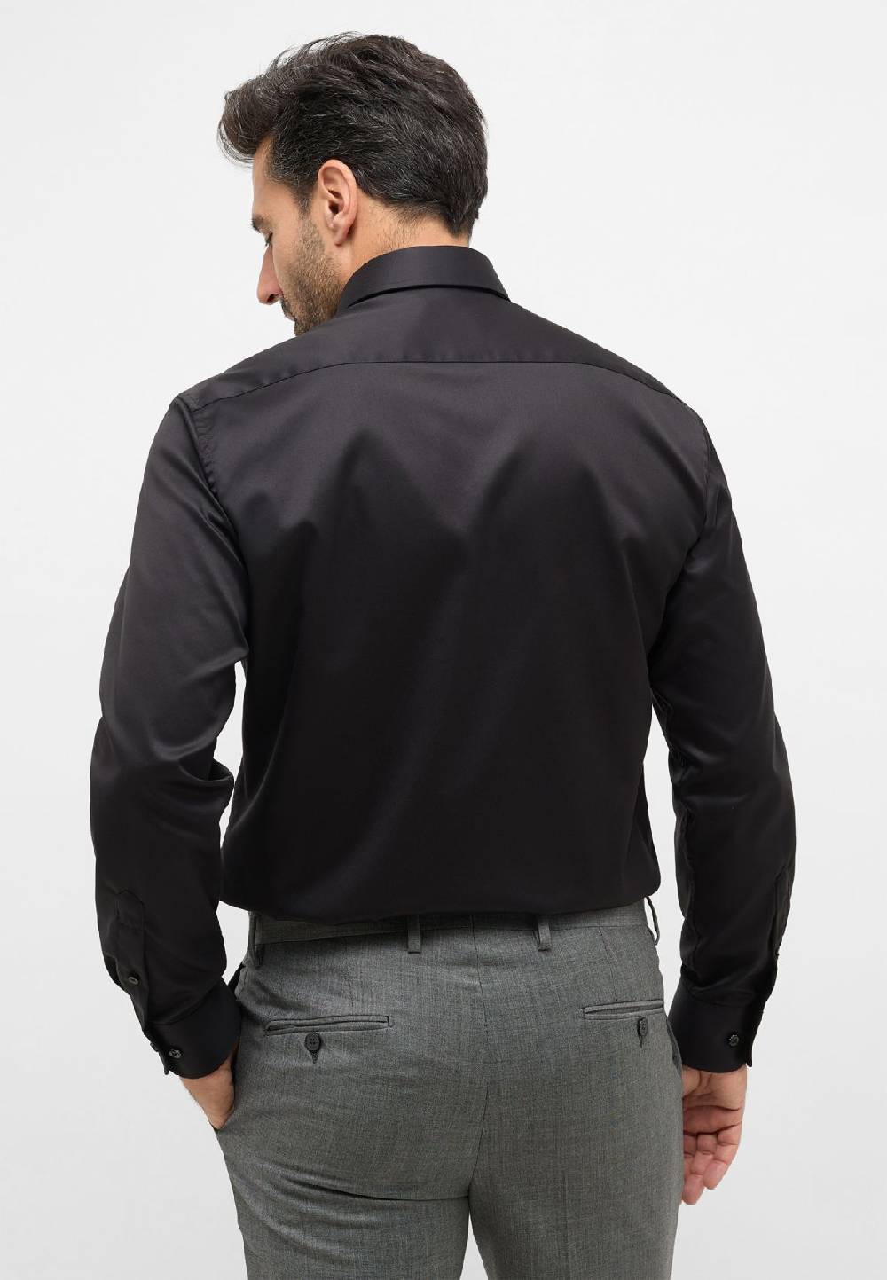 Eterna Camicia nera eterna modern fit in cotone twill no stiro 50% di sconto con spedizione gratuita