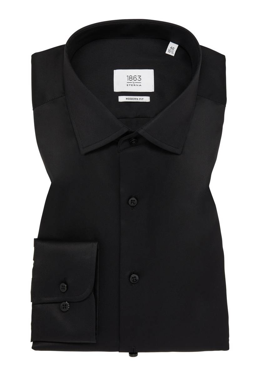 Eterna Camicia nera eterna modern fit in cotone twill no stiro 50% di sconto con spedizione gratuita