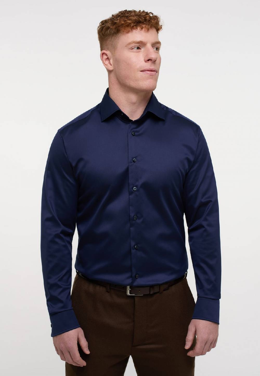 Eterna Camicia blu scuro eterna modern fit in cotone twill no stiro Trasporto libero internazionale