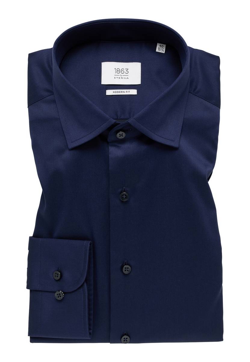 Eterna Camicia blu scuro eterna modern fit in cotone twill no stiro Trasporto libero internazionale