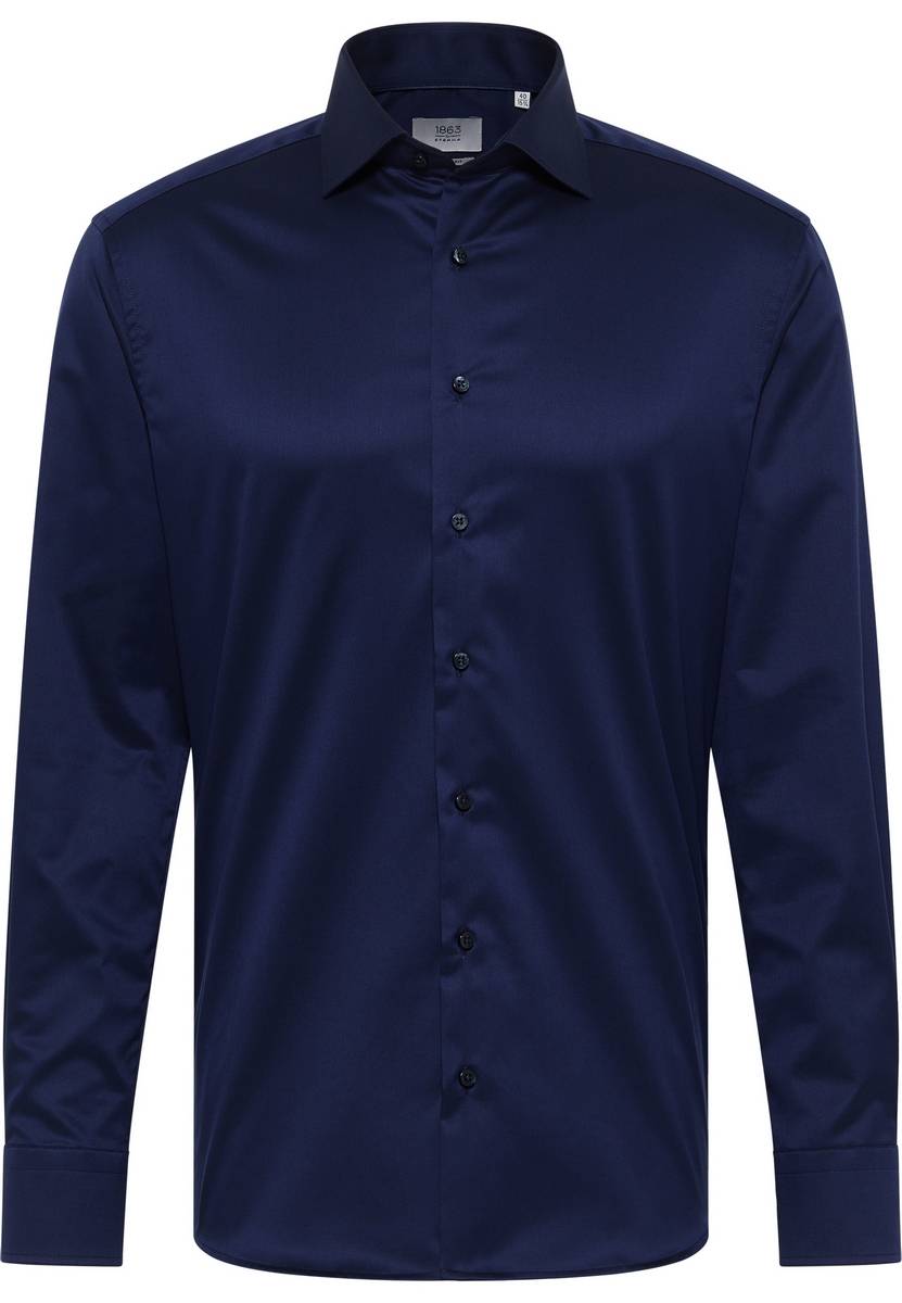 Eterna Camicia blu scuro eterna modern fit in cotone twill no stiro Trasporto libero internazionale