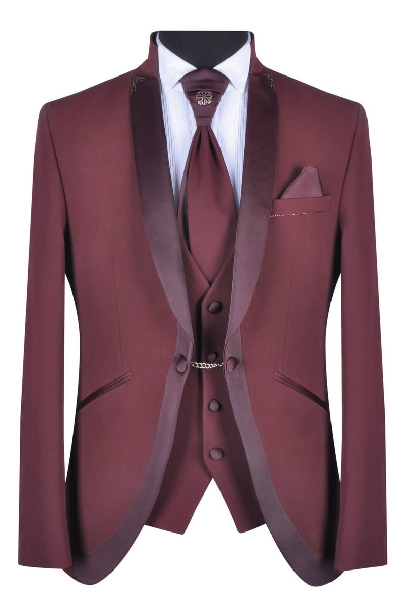 Baggi Abito da sposo baggi cerimonia borgogna slim fit Vendita
