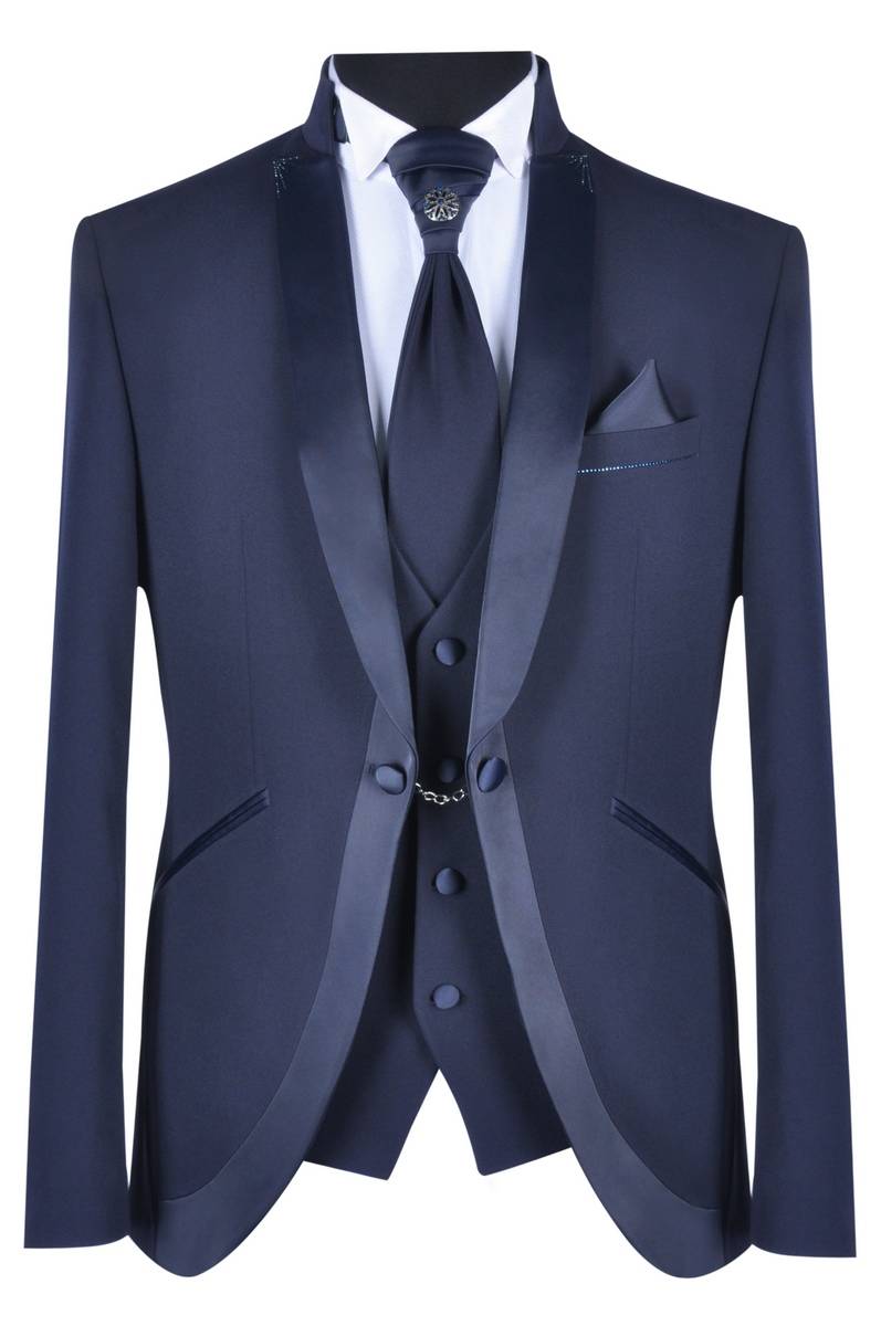 Baggi Abito da sposo baggi cerimonia blu slim fit Promozione