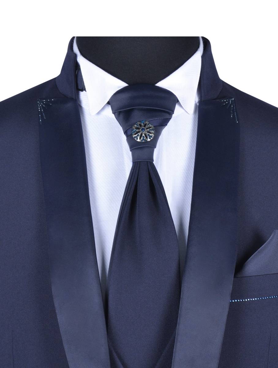 Baggi Abito da sposo baggi cerimonia blu slim fit Promozione