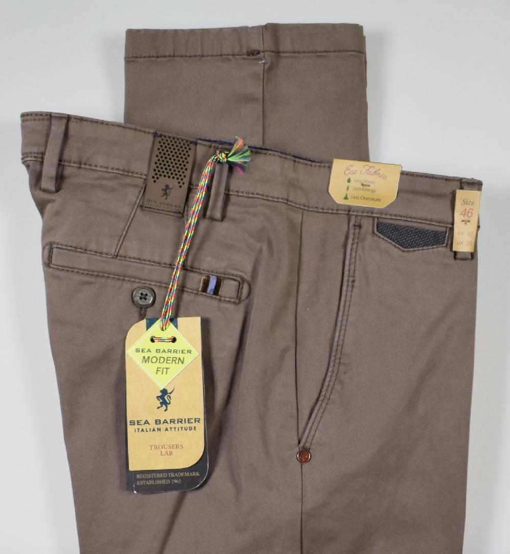 Sea Barrier Pantalone sea barrier marrone in cotone raso stretch modern fit