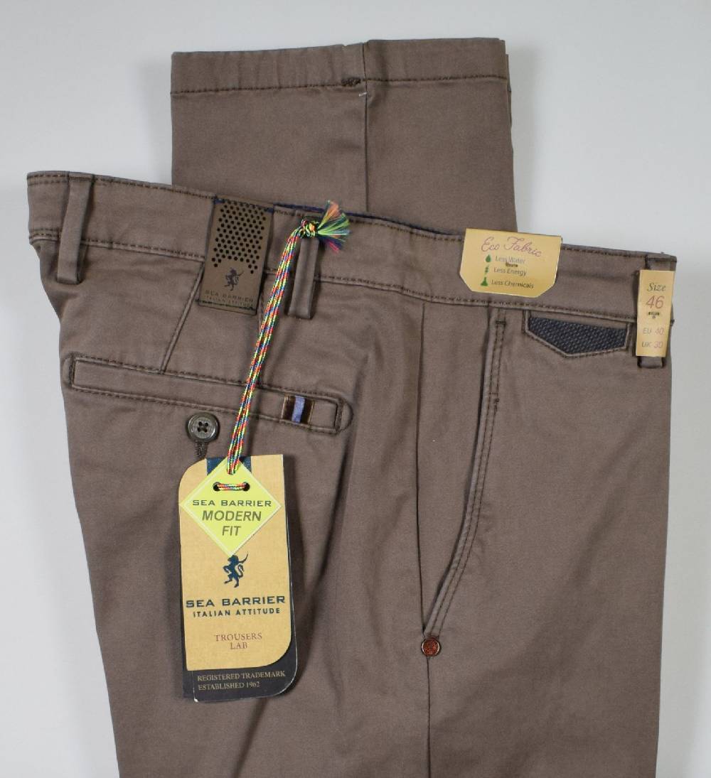 Sea Barrier Pantalone sea barrier marrone in cotone raso stretch modern fit Sconto di tempo limitato
