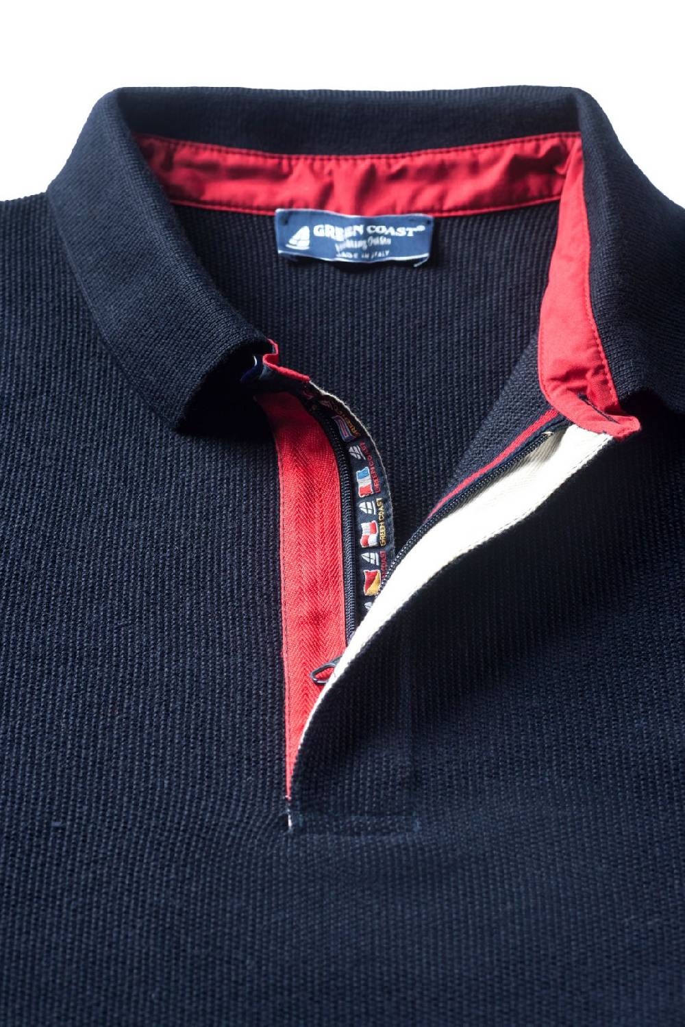 Green Coast Polo con zip green coast blu modern fit made in italy Offerte esclusive