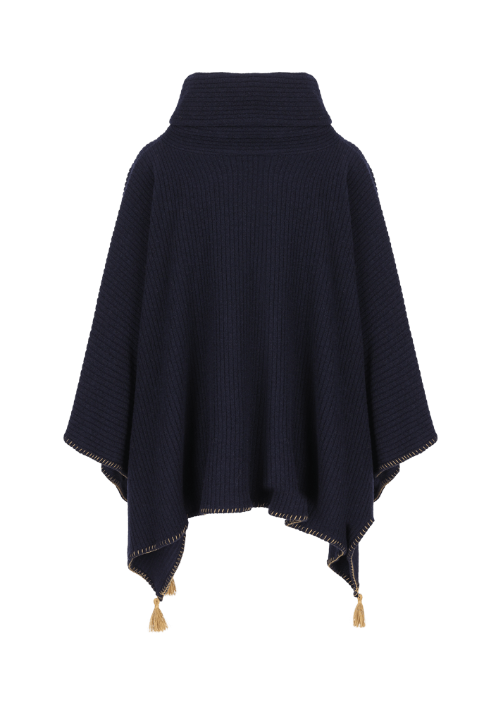 Luis Trenker Poncho in lana vergine con collo alto Lupiera Nuovo