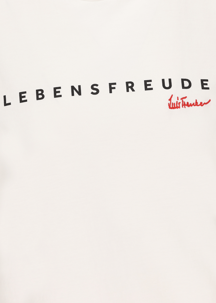 Luis Trenker T-shirt con scritta "Lebensfreude" Vendita Economica