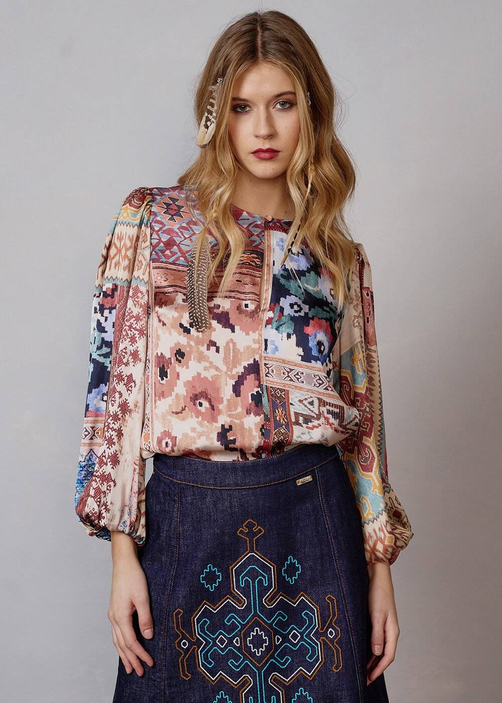 Luis Trenker Blusa modello Lugiada con stampa patchwork Prezzo basso
