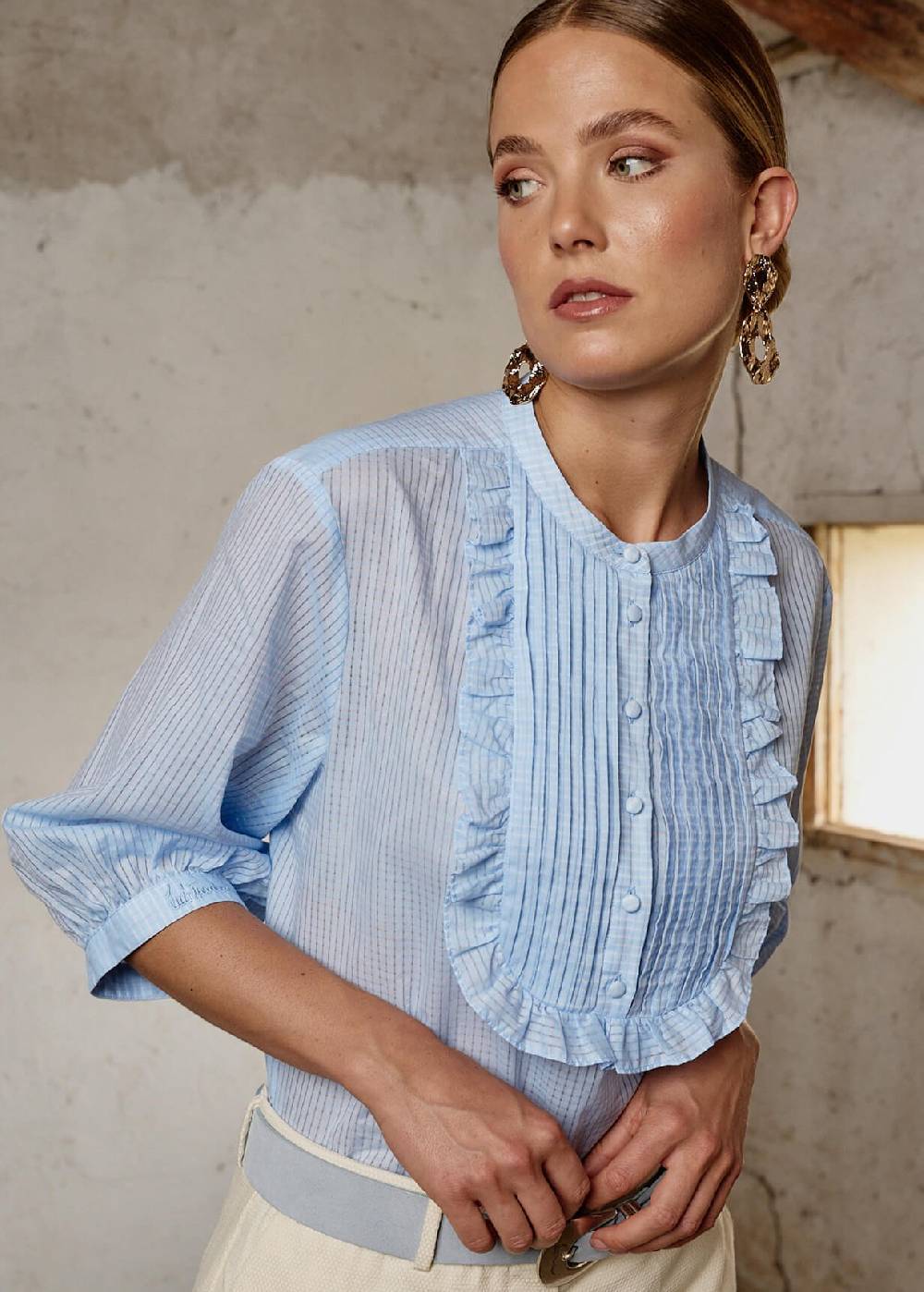 Luis Trenker Blusa in cotone con plastron modello Lufasta In Saldo