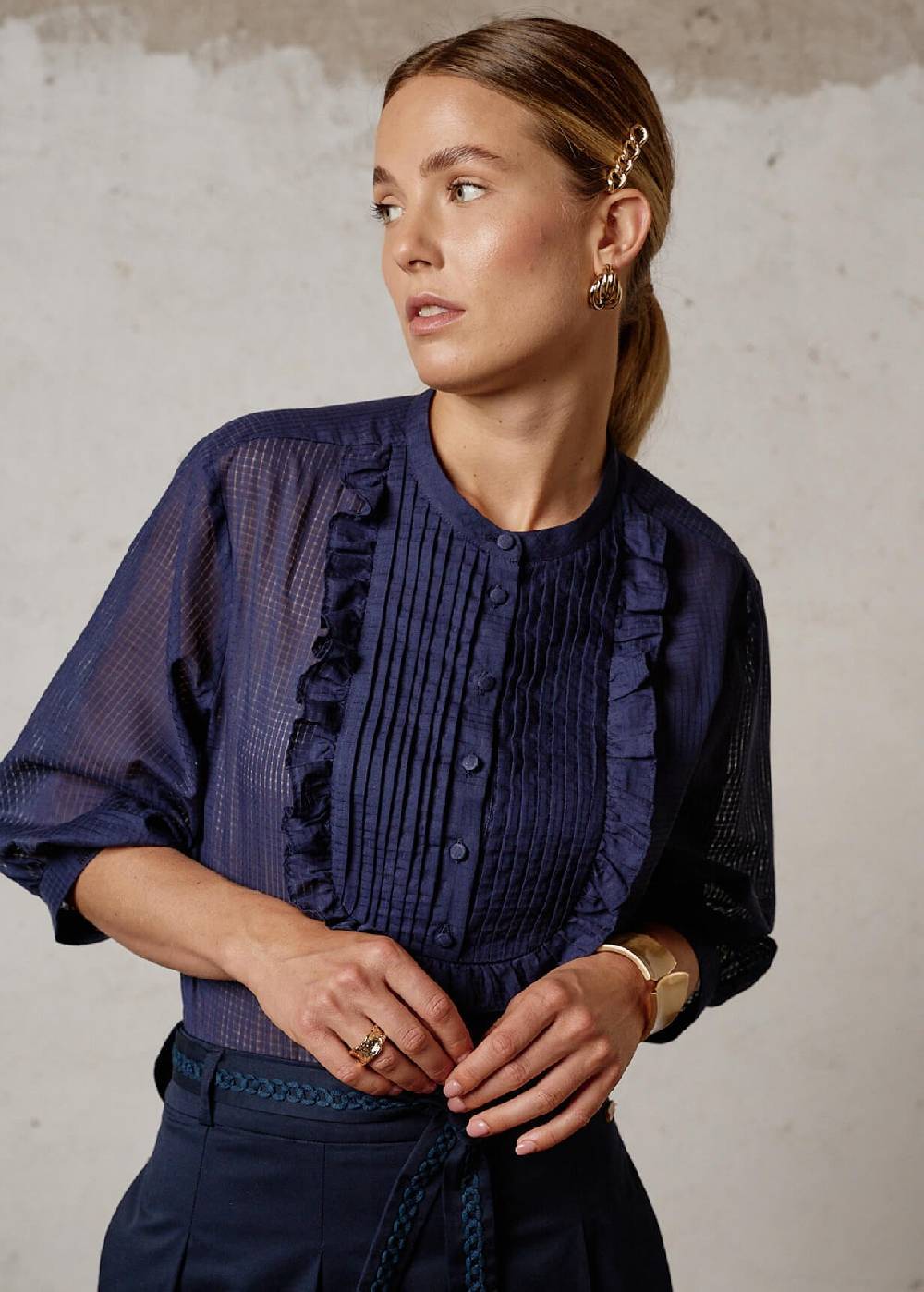 Luis Trenker Blusa in cotone con plastron modello Lufasta Nuova