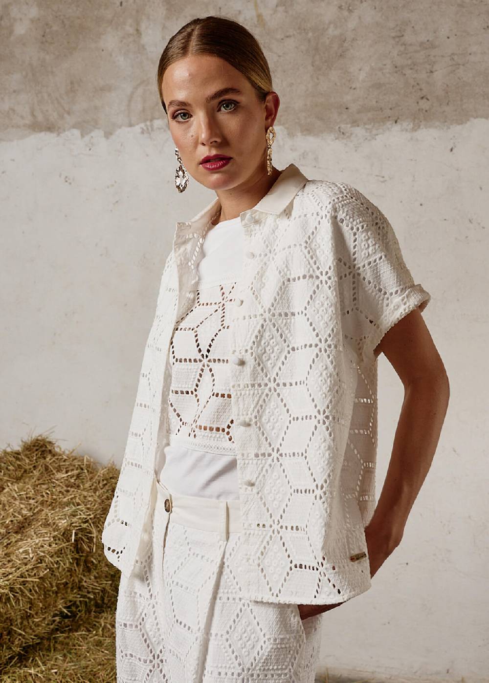 Luis Trenker Blusa a maniche corte in pizzo sangallo modello Luflora Moda