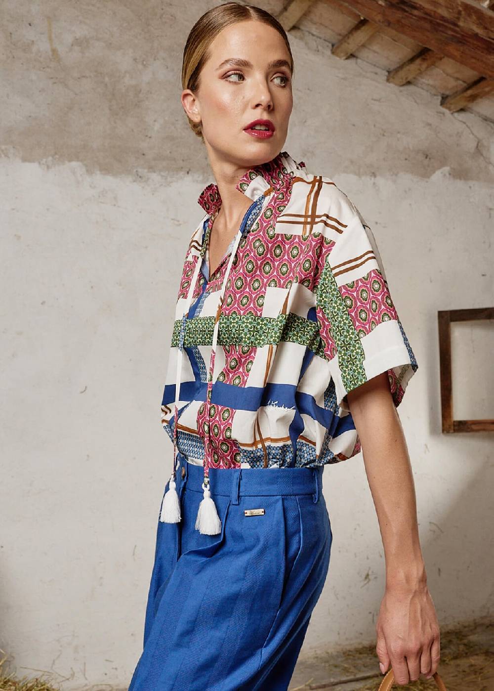 Luis Trenker Blusa a maniche corte con stampa colorata modello Lufiore Comprare a buon mercato
