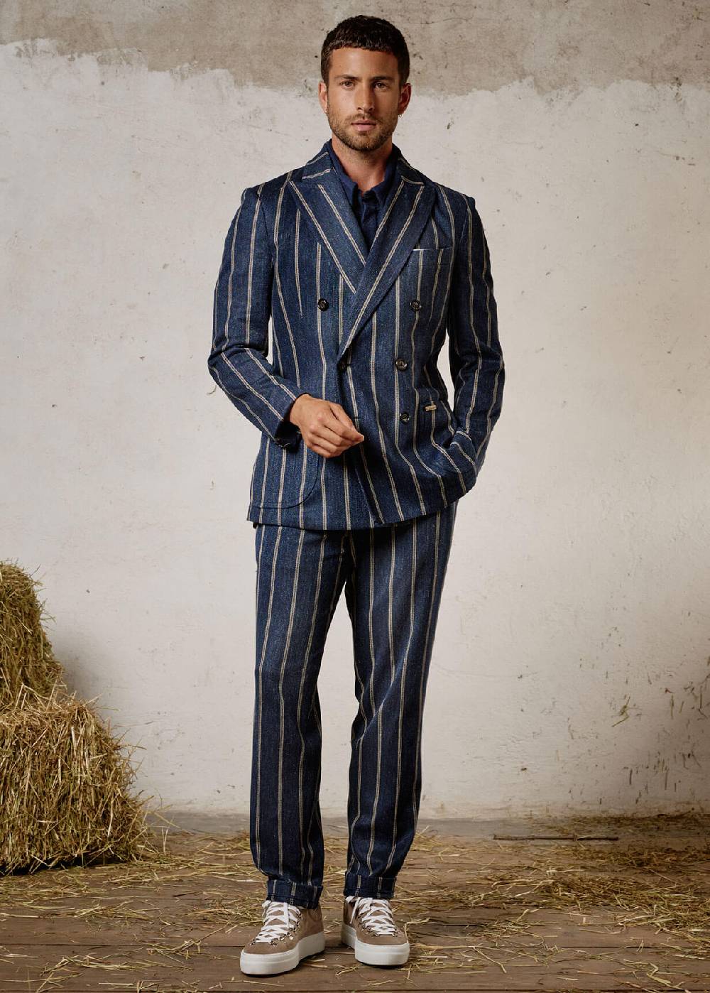 Luis Trenker Blazer in lino con motivo gessato modello Lusimone Presa