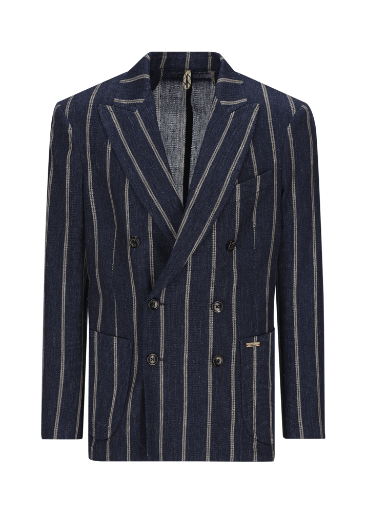Luis Trenker Blazer in lino con motivo gessato modello Lusimone Presa