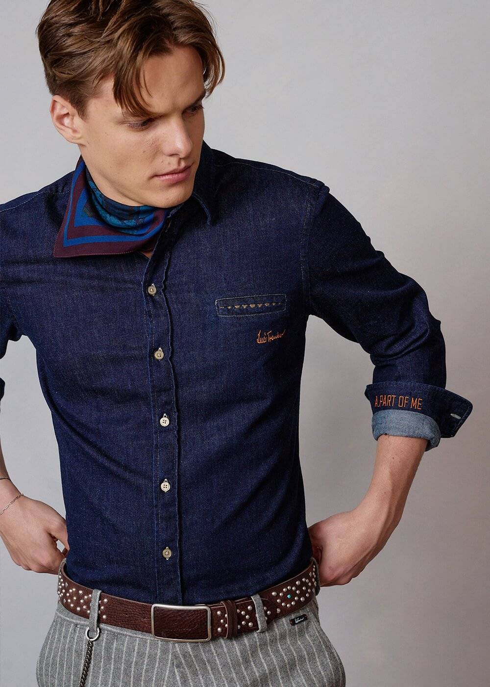 Luis Trenker Camicia button down in denim modello Lubenzio Comprare a buon mercato